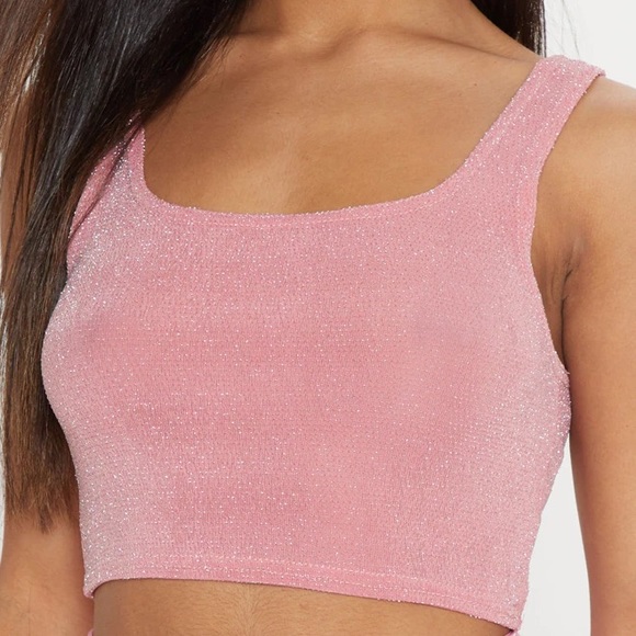 PrettyLittleThing Tops Plt Pink Sparkle Crop Top Poshmark